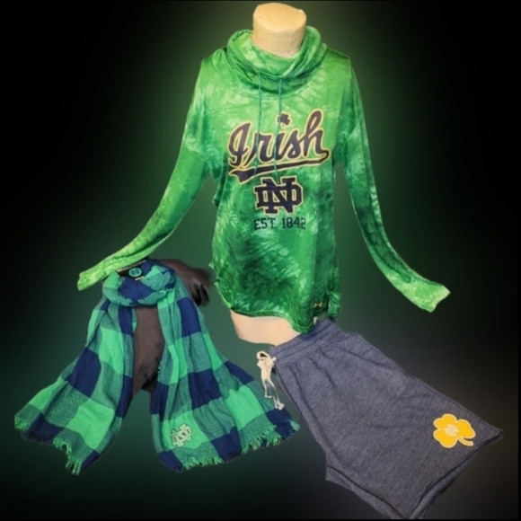 Under Armour green tie dye thumb hole top shorts scarf Notre Dame bundle XL NWT - Picture 5 of 17